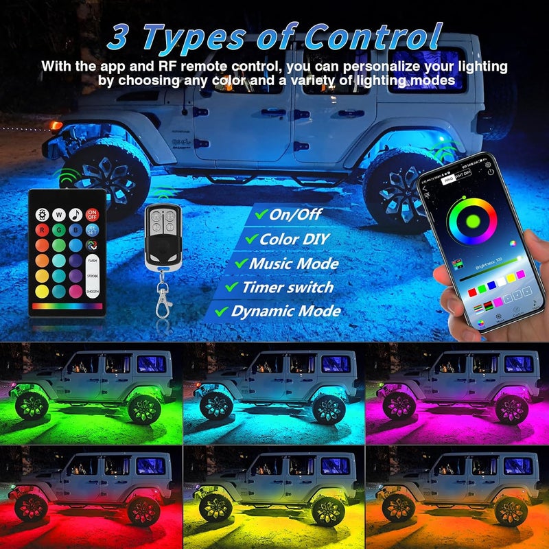 ZONECONA 10Pods RGB LED Rock Lights Kit with APP/RF Remote Control, Car Underglow Lights with Dual Zone Brake Multicolor Neon Underbody Light Waterproof 12V for Trucks Pickup Jeep Golf Cart SXS ATV Golf Cart - Image 2